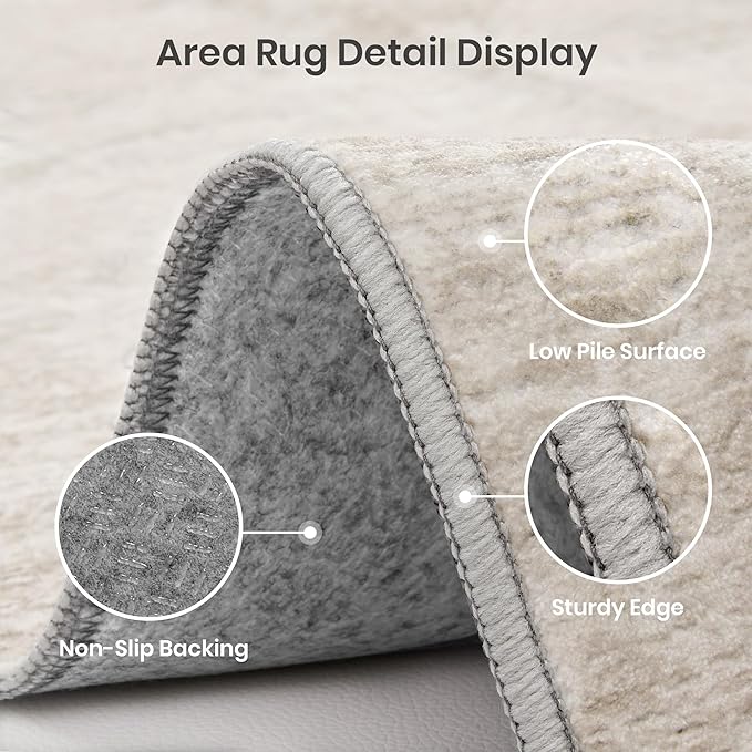 Valenrug Washable Rugs 8x10 - Stain Resistant 8x10 Area Rugs for Living Room, Non Slip Backing Printed Large Area Rugs for Bedroom, Folable Machine Washable Area Rug (8'x10', Beige)