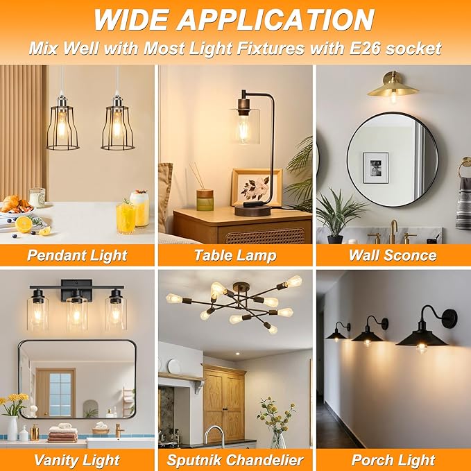 Ascher Vintage LED Edison Bulbs 6W, Equivalent 60W Incandescent, Non-Dimmable, Warm White 2700K, ST58 Antique LED Filament Bulbs with 80+ CRI, E26 Medium Base, Clear Glass, 6-Packs