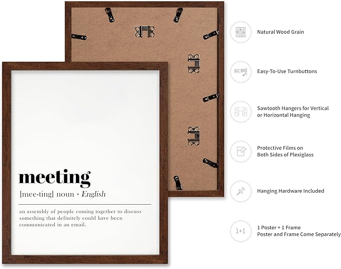 Poster Master Typography Poster - Retro Dictionary Print - Meeting Definition, Assembly of People, Book Page, Funny - Gift for Colleague, Friend - Wall Decor for Home, Office, 8x10 Brown Framed