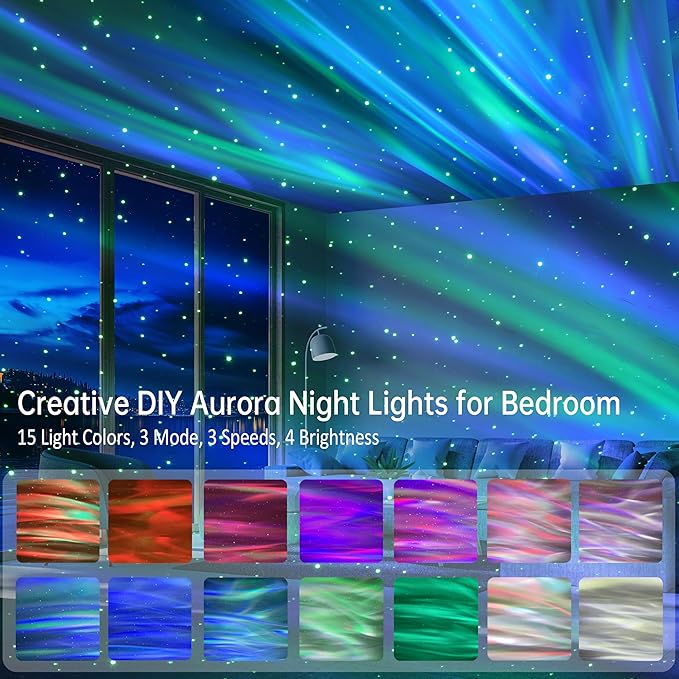 Northern Lights Projector, Aurora Star Night Light Projector for Teen Boys Girls Gifts, Star Projector with Timer/Bluetooth Speaker/White Noise, Galaxy Projector for Room Decor/Relax/Party