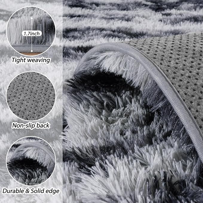 Area Rugs for Living Room 6x9, Ultra Soft Fluffy Rug for Bedroom, Modern Shaggy Carpet Fuzzy Rug for Girls Boys Room Home Indoor Nursery Teens Dorm Decor, Upgrade Non-Slip Durable, Tie Dyed Stripes