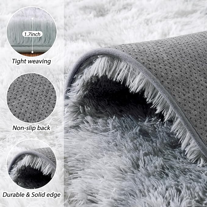 Area Rugs 9x12 for Living Room, Ultra Soft Fluffy Rugs for Bedroom, Non-Slip Furry Large Rug for Teen Girls and Boys,Nursery Kid Room Dorm Home Decor, High Pile Plush Floor Carpet, Tie-Dye Silver Grey