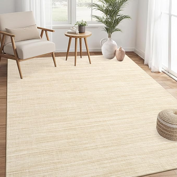 9x12 Area Rugs for Living Room Washable Solid Large Bedroom Rugs Non Slip Soft Modern Abstract Dining Room Throw Carpet Minimalist Classic Plain Area Rug for Nursery Kitchen Home Office, Beige