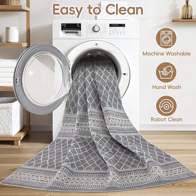 cotiled 5x8 Area Rug Living Room: Washable Boho Rugs with Non Slip Backing Large Soft Indoor Stain Resistant Carpet for Bedroom Farmhouse Dining Room Lightweight Home Decor Charcoal Grey