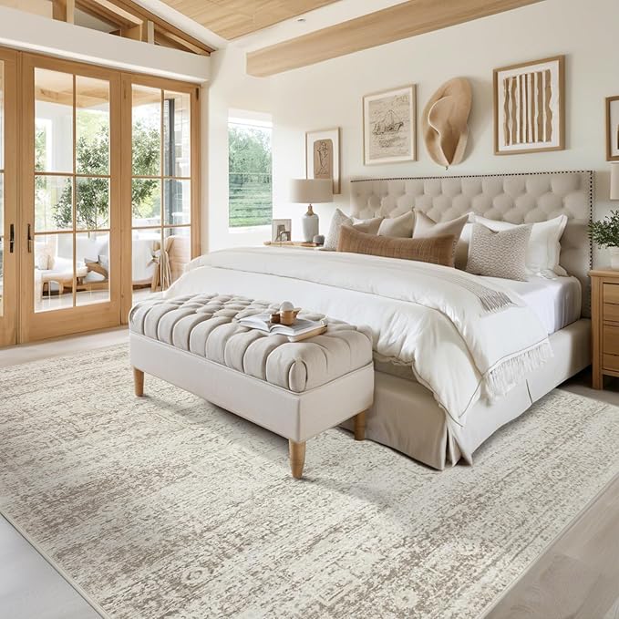Srugn Washable Rugs 6x9 Area Rugs for Living Room,Rugs for Bedroom, Large Carpets,Ultra Soft Faux Wool Retro Dining Room Rug,Non Slip&Non-Shedding Low Pile Vintage Print Rug Indoor for Home Office