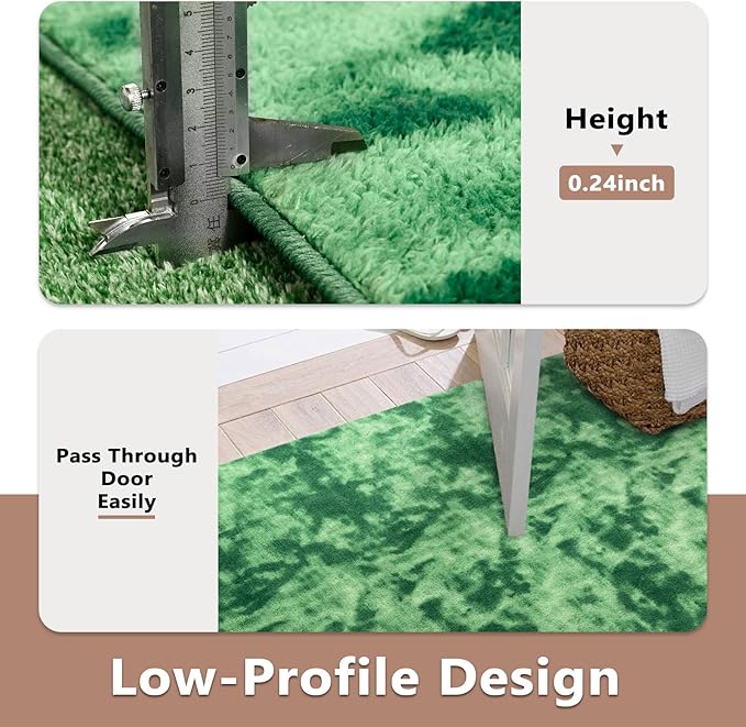 FinRèc 6x9 Washable Area Rugs for Bedroom Living Room, Low Pile Thin Ultra Soft Shag Rug, Non-Slip Carpet Indoor for Home Decor (Tie-dye Green)