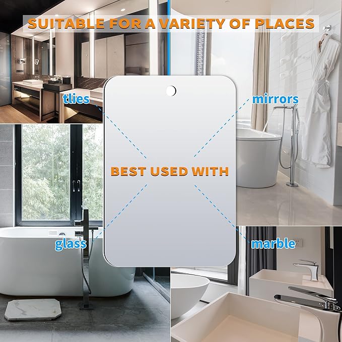 Shower Mirror Fogless for Shaving, Larger 10.7 x 8 inches Small Mirror for Wall Camping, Frameless Portable Hanging Travel Mirrors, Unbreakable Handheld Locker, Makeup Plastic, Shave Mirrors, Bathroom
