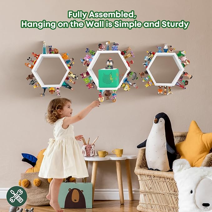 for Tonies Shelf Magnetic – Wooden Tonies Storage Shelf, Tonie Box Shelf with Tonies Holder, Wall Mounted Tonies Organizer for Kids Room (White)