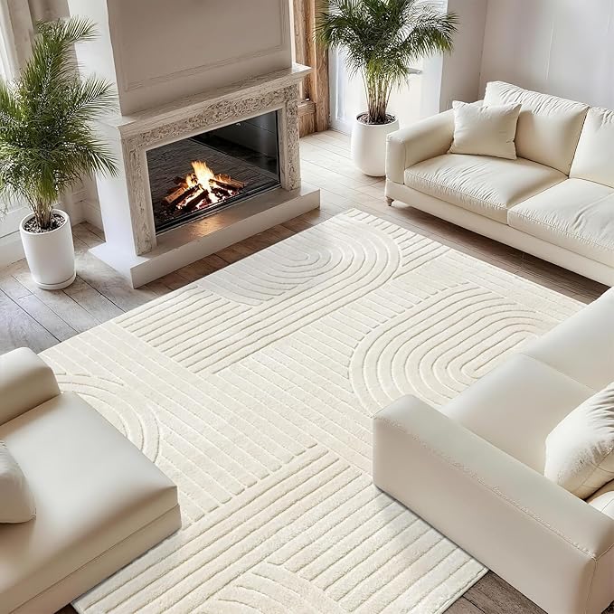 8x10 Extra Large Solid Color Area Rugs – Washable Living Room Rug, Durable Non-Slip Indoor Carpet with Soft High-Low Pile, Fluffy Floor Rugs for Bedroom, Kids Room, Nursery, Home Décor, Beige