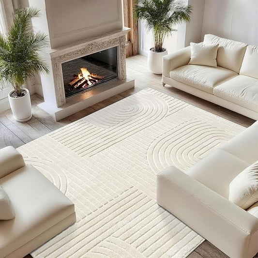 8x10 Extra Large Solid Color Area Rugs – Washable Living Room Rug, Durable Non-Slip Indoor Carpet with Soft High-Low Pile, Fluffy Floor Rugs for Bedroom, Kids Room, Nursery, Home Décor, Beige