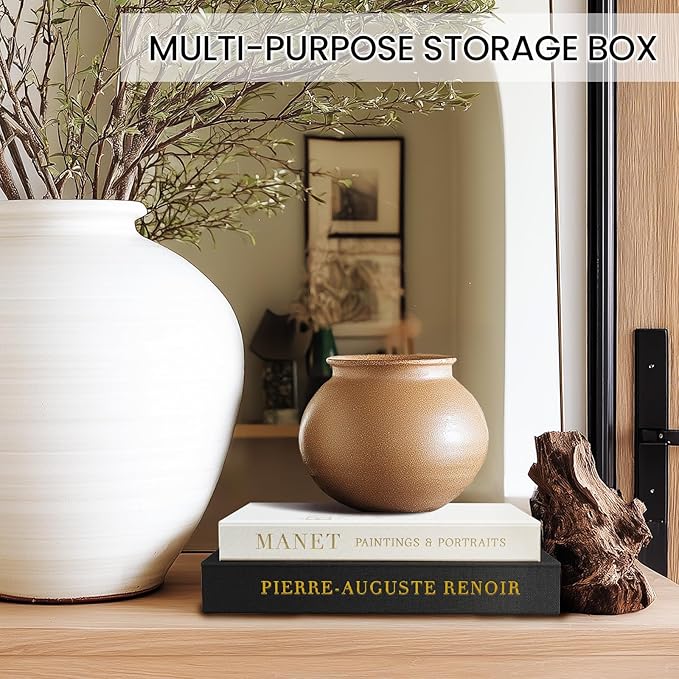 Aesthetic Decorative Books - Fake Books Storage Box for Decoration - Set of 2 Linen Coffee Table Decor - Photo Storage Keepsake Box for Room Bookshelf Decor, Black