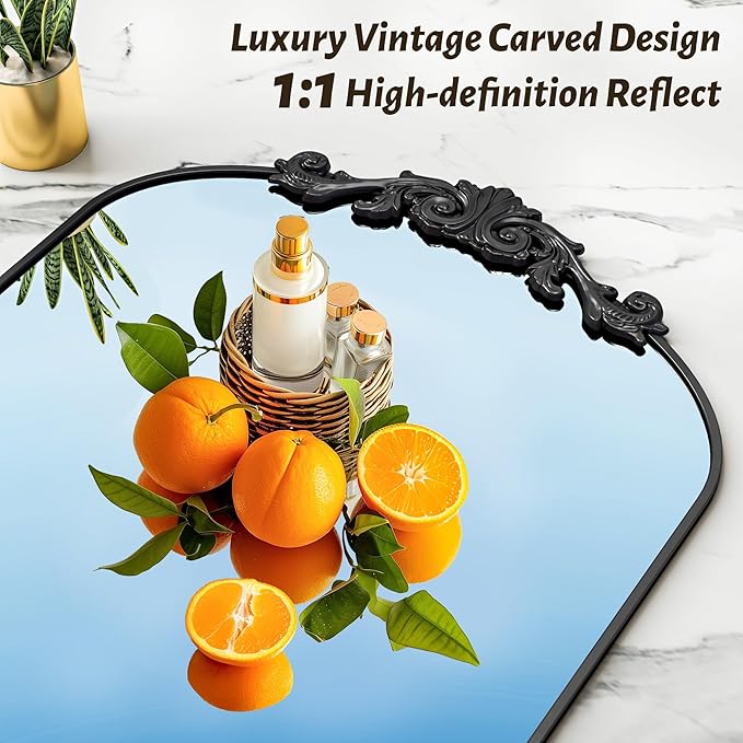 Vintage Full Length Mirror,78"x38" Arched Antique Floor Mirror with Carved Metal Frame,Large Standing Wall Mounted or Leaning Mirror for Bedroom Living Room Entryway,Black