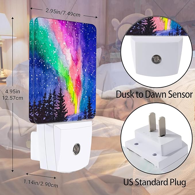Northern Lights Night Light, Winter Forest Plug into Wall with Dusk to Dawn Light Sensors, Warm Nightlights for Bedroom, Bathroom, Hallway, Kitchen, Gifts Ideal for Boys Girls Women Men
