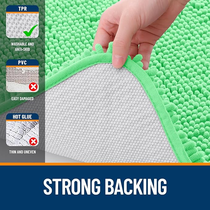 OLANLY Bathroom Runner Rugs 47x24, Soft Absorbent Chenille Bath Rugs, Rubber Backing Quick Dry, Machine Washable Long Bath Mats for Bathroom Floor, Tub and Shower, Home Decor Accessories, Mint Green