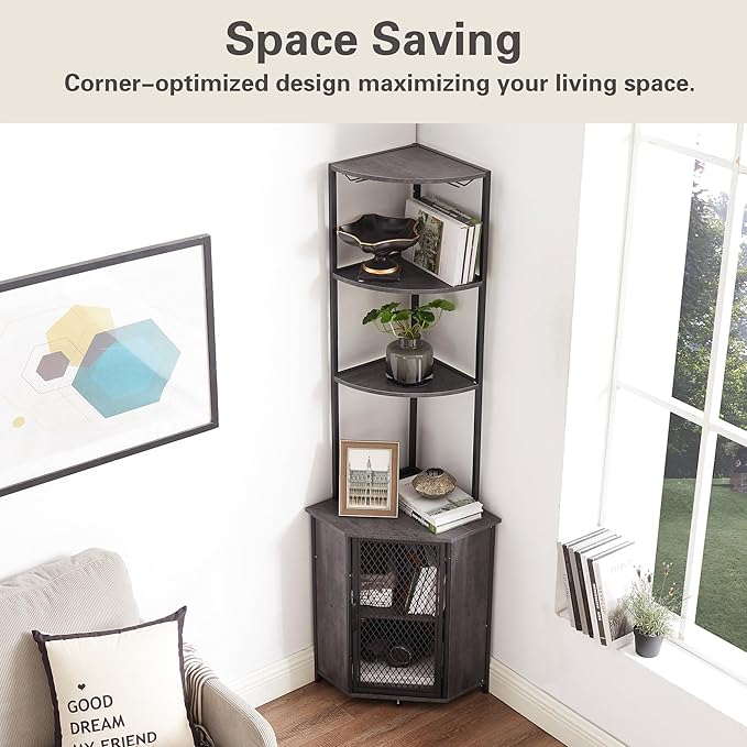 VECELO Corner Cabinet, Tall Storage Shelf, Bookshelf Display Shelves Rack for Living Room, Kitchen, Balcony, Small Space