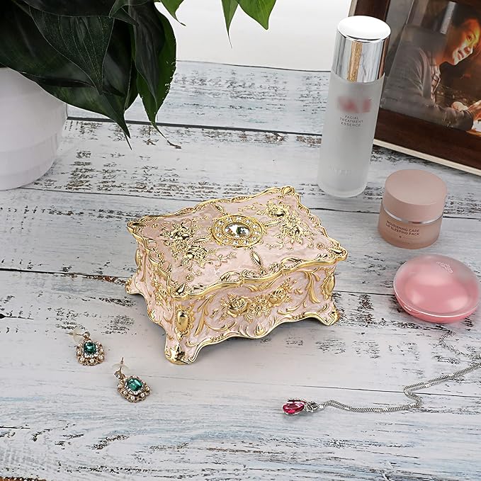 Hipiw Vintage Jewelry Organizer Box - Metal Trinket Storage Box Ornate Treasure Chest Box Jewelry Decorative box Keepsake Gift Box Case for Women,4.9"x3.4"x2.7"