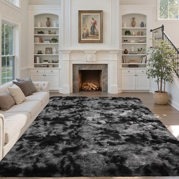 6x9 Ft Large Shag Rug for Living Room Bedroom,Tie-Dyed Ultra Soft Fluffy Furry Area Rug, Aesthetic Carpet for Indoor Floor Home Decor(Dark Grey)