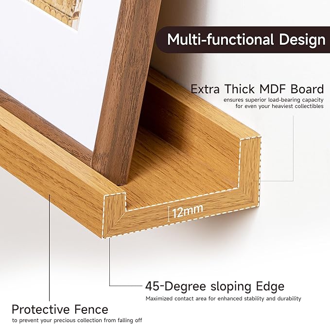 Fun Memories Picture Ledge Shelf, 60 Inch Floating Shelves Set of 2, Large Nursery Book Shelves for Toys Storage, Kids Bookshelf Wall Mounted for Wall Decor Books Photo Frames, Oak