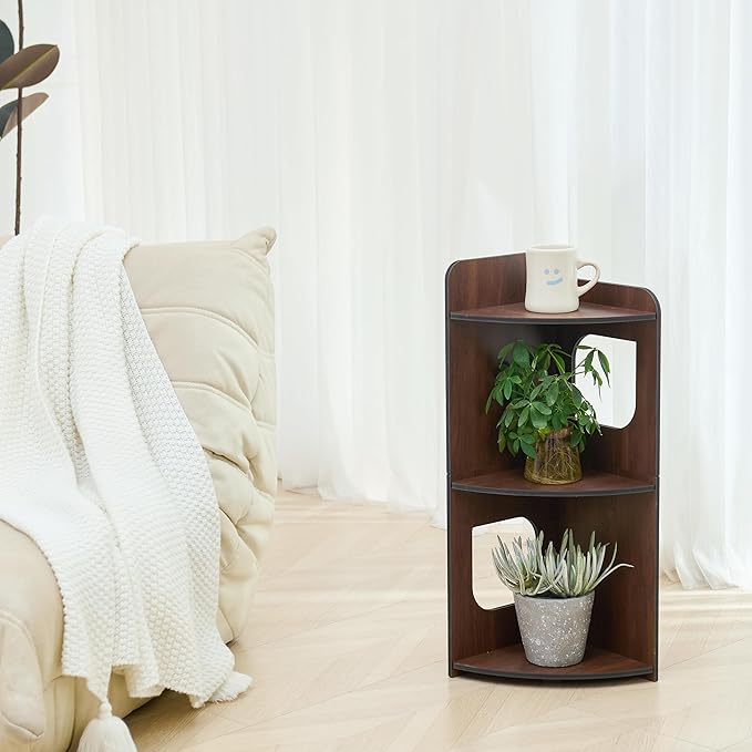 Corner Shelf, 3-Tier Storage Organizer, Bathroom Corner Organizer Perfect for Small Space, Waterproof Toilet Paper Stand (Walnut Wood)