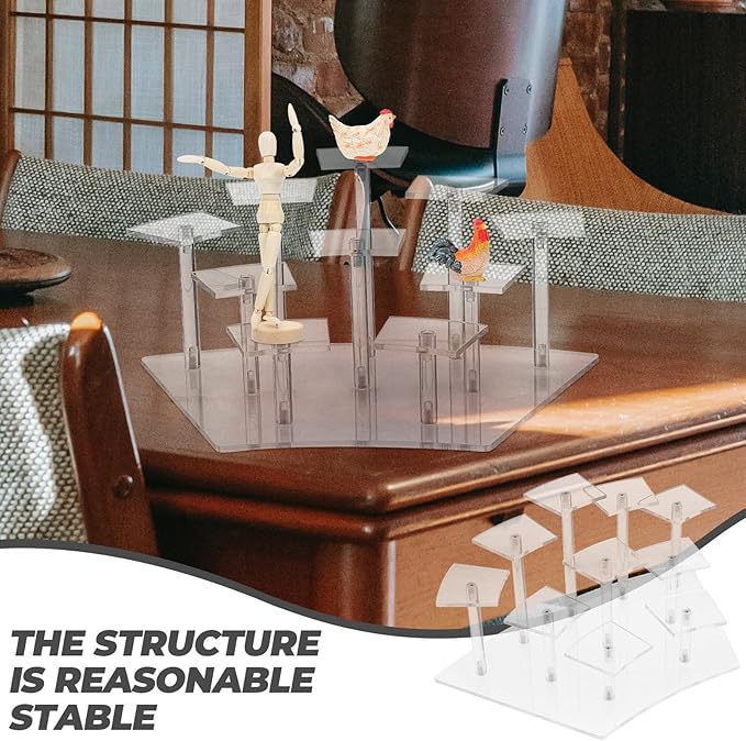 Multi-layer Acrylic Display Rack with 10 Curved Slots, Doll Rack and Handicrafts Storage Shelf for Collectibles and Makeup Organizer