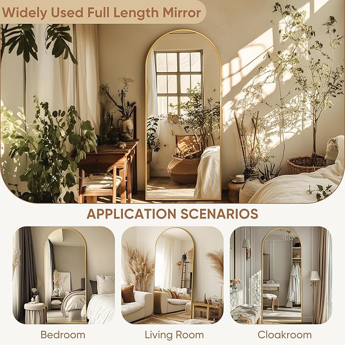 Full Length Mirror, 71"x28" Oversized Arched Mirror Large Standing Mirrors, Tall Mirrors Body Floor Mirror for Bedroom Living Room Aluminum Frame, Gold