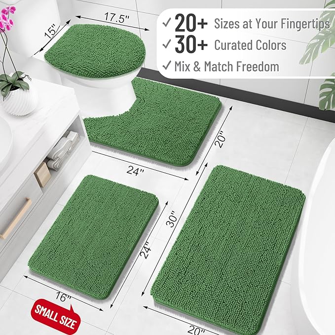 OLANLY Small Bathroom Rugs 24x16, Extra Soft Absorbent Chenille Bath Rugs, Rubber Backing Quick Dry, Machine Washable Bath Mats for Bathroom Floor, Tub and Shower, Home Decor Accessories, Olive Green