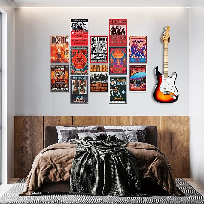 Woonkit Vintage Rock Band Posters for Room Aesthetic, 70s 80s 90s Retro Music Room Wall Bedroom Decor Art, Vintage Rock Concert Poster Wall Collage, Old Music Album Cover Prints (12 SET B, 7.8X11.8 INCH)