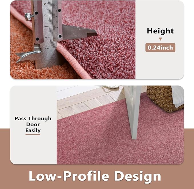 FinRèc 6x9 Washable Area Rugs for Bedroom Living Room, Low Pile Thin Rug Solid Color, Non-Slip Carpet Indoor for Home Decor (Red/White)
