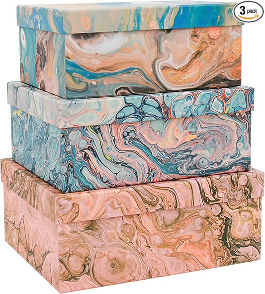 3-Piece Decorative Storage Boxes with Lids, Pigment Design, Table Decor, Cardboard Paperboard Keepsake box Set, Photo Storage Box for Memory, Home Decor, Modern Decoration Organizer