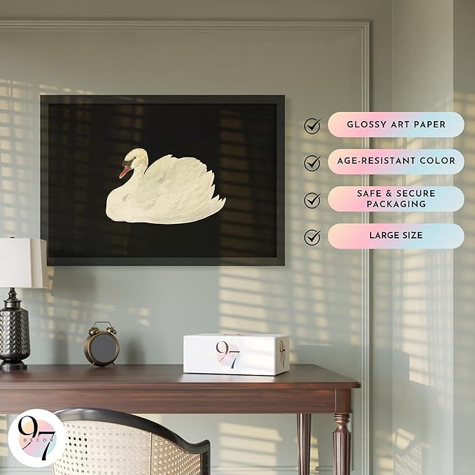 97 Decor Extra Large Vintage Wall Art For Living Room Unframed - 24x36 Big Vintage Pictures Wall Decor, Classic Animal Swan Print, Fine Art Paintings Moody Artwork French Decorations For Bathroom Bedroom
