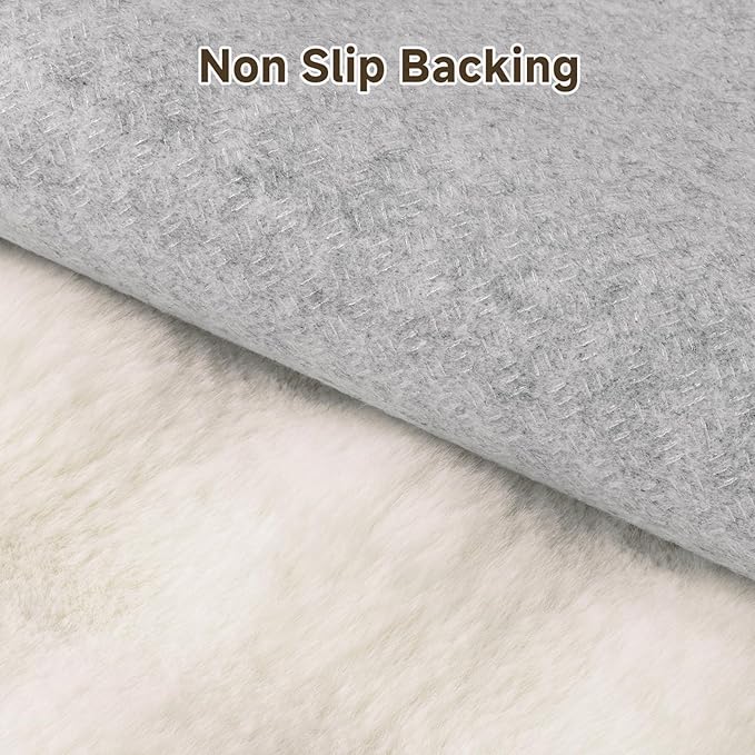 Pauwer Area Rugs for Living Room, 6x9 Fluffy Faux Fur Rug Non Slip Machine Washable Soft Shaggy Indoor Floor Carpet for Bedroom Dorms Playroom, Cream