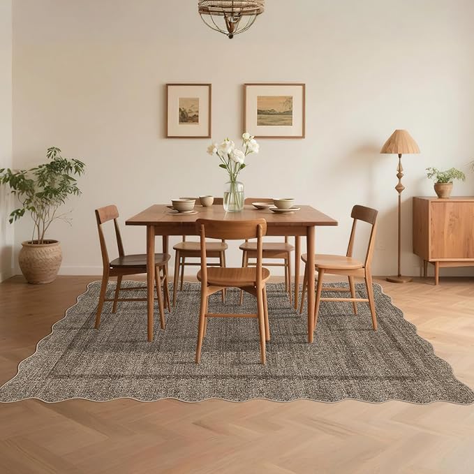 GarveeHome Scalloped Washable Area Rugs 8x10 Rugs for Living Room Modern Bedroom Rug Large Area Rug Non Slip Throw Rugs Soft Low Pile Stain Resistant Carpet for Classroom Dining Room 8 ft x10 ft Taupe