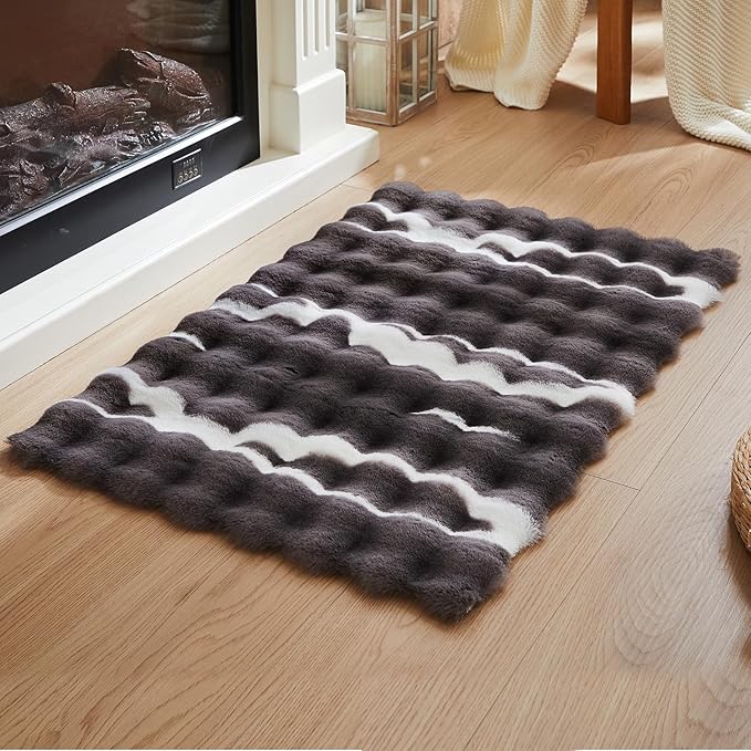 2X 3-Foot Synthetic Rabbit Fur Rug, Multicolor Bubble-Patterned Velvet Design. Soft, Plush, Slip-Resistant, and Machine Washable. Home Decor, Suitable for Living Rooms and bedrooms