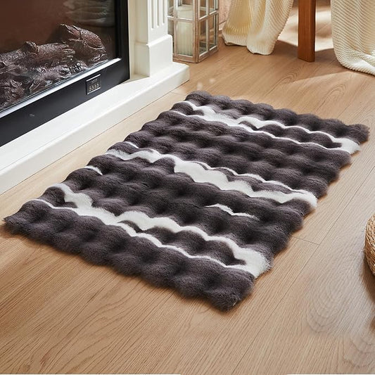 2X 3-Foot Synthetic Rabbit Fur Rug, Multicolor Bubble-Patterned Velvet Design. Soft, Plush, Slip-Resistant, and Machine Washable. Home Decor, Suitable for Living Rooms and bedrooms