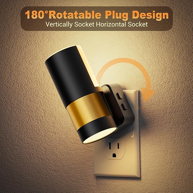 JandCase Plug in Night Light, Rotating Night Light with 3 Colors, 3000K/5000K/Amber, Dimmable Night Lights with Dusk to Dawn Sensor, 360°Rotatable, LED Nightlight for Bathroom Bedroom Hallway, 2 Pack