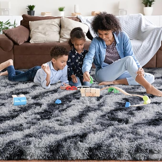 Area Rugs for Living Room 6x9, Ultra Soft Fluffy Rug for Bedroom, Modern Shaggy Carpet Fuzzy Rug for Girls Boys Room Home Indoor Nursery Teens Dorm Decor, Upgrade Non-Slip Durable, Tie Dyed Stripes