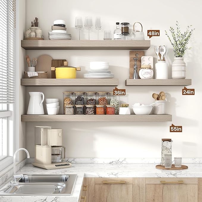 Heimlove Floating Shelves for Wall 55 Inch Long,Extra Large and Thick Wood Shelves Mounted Storage Hanging Shelf Invisible Bracket for Bedroom,Living Room,Kitchen,Office,Set of 2,Grey