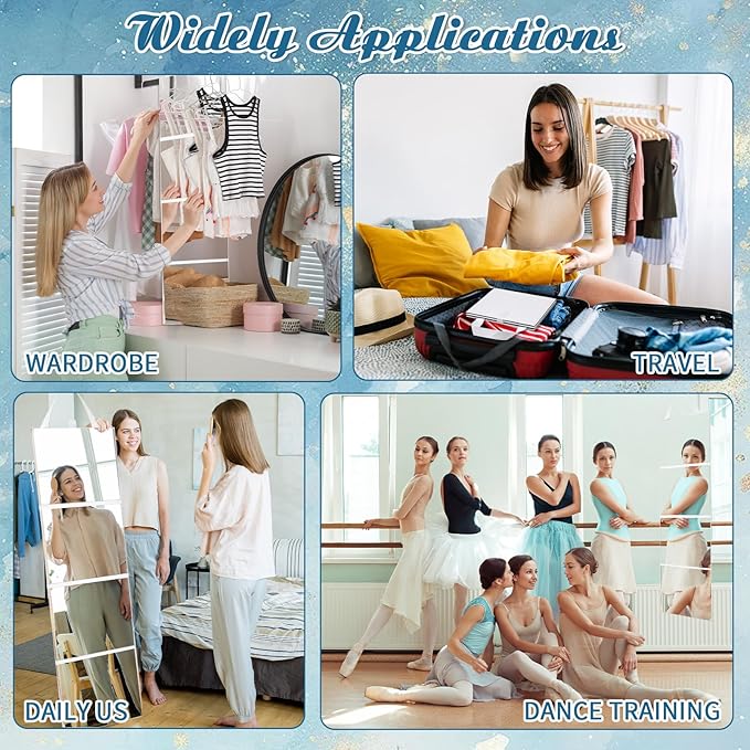 3 Way Foldable Full Length Mirror with Handle 31.89 x 11.22 Inches Leather Portable Camping Travel Hanging Folding Body Mirror for Makeup Dance Fitness Spa Hair Styling(White,Classic)