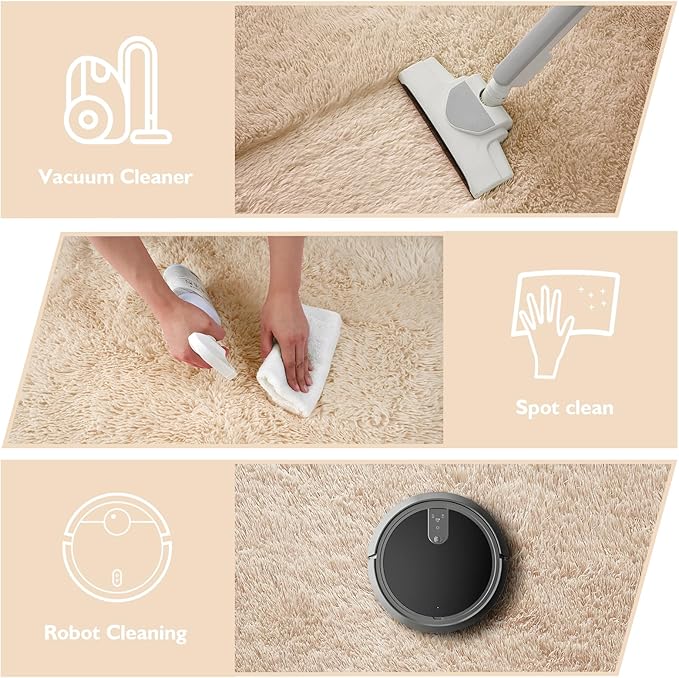 6x9 Fluffy Area Rug for Living Room,Shag Area Rugs for Bedroom,Soft Fuzzy Rug Non-Shedding Indoor Plush Carpet for Kids Bedroom Nursery Dorm Home Decor,Beige