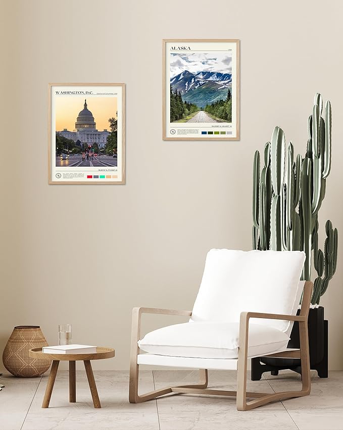 HesenDot Natural OAK Wood Washington DC Framed Wall Art,12x16in US Capitol Building Canvas Wall Print,Classic Urban Landmark Home Decor for Living Room Bedroom Office Gallery, Set of 1