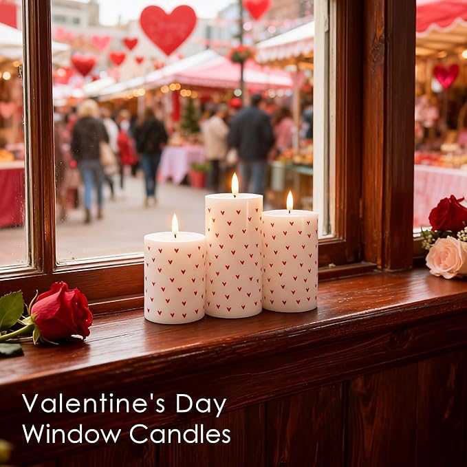 LUSHARBOR Flameless Candles with Remote, Battery Operated Pillar Candles for Valentine's Day Decoration Real Wax Electirc LED Candles for Romantic Home Table Centerpiece Decor Set of 3