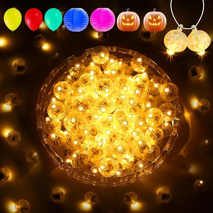 Aogist 100Pcs Yellow Balloon Lights with Hook,Long Standby Time,Waterproof Mini Light for Birthday Party Wedding Christmas Halloween Easter Decorative (Steady)