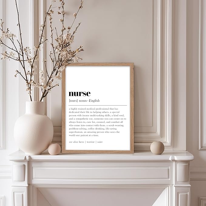 Poster Master Typography Poster - Dictionary Print - Nurse Definition, Amazing Person Who Saves the World, Hero, Saint - Gift for Friend - Wall Decor for Home, Hospital, 8x10 Beige Framed