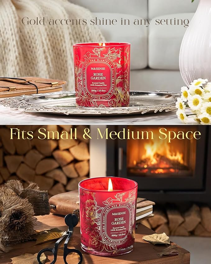 M&SENSE Rose Garden Scented Candle, Toxin-Free Soy Wax Clean Burn, 55 Hours Long Burning 10.3oz, Romantic Stress Relief Aromatherapy Candles, Home Fragrance Decor Gifts for Women
