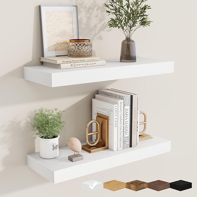 fuqing Floating Shelves for Wall, Wall Mounted Wood Floating Shelf with Invisible Brackets for Living Room, Bathroom, Bedroom, Kitchen Storage and Decor, 20 Inch Set of 2, White