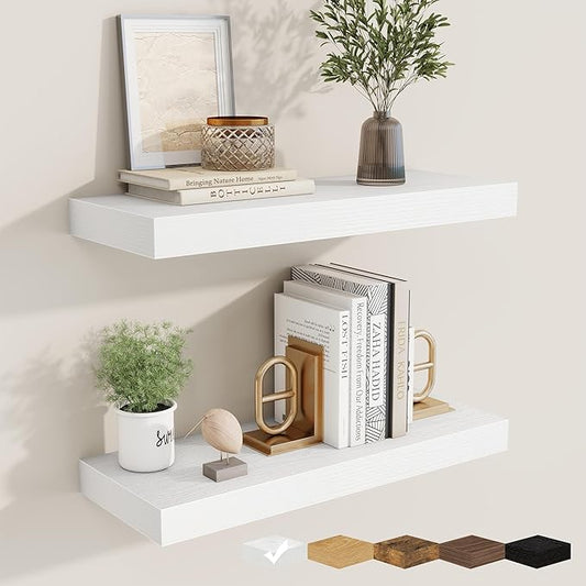 fuqing Floating Shelves for Wall, Wall Mounted Wood Floating Shelf with Invisible Brackets for Living Room, Bathroom, Bedroom, Kitchen Storage and Decor, 20 Inch Set of 2, White