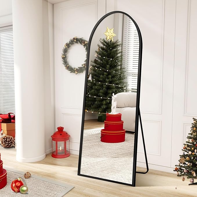 GlasFlength Arched Full Length Mirror with Stand, 57"x21" Free-Standing Leaning Wall-Mounted Mirrors, Elegant Body Mirror for Living Room, Bedroom & Cloakroom, Black