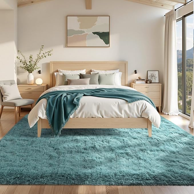 9x12 Area Rugs for Living Room Teal Shag Rugs, Modern Plush Non-Slip Soft Carpets for Bedroom Kids Nursery Dorm Daycare Floor