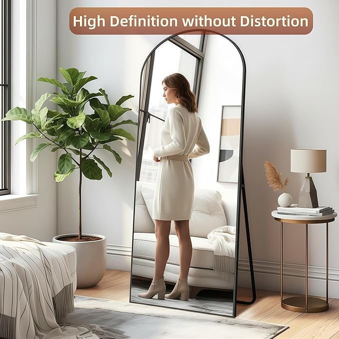 56"x21"Full Length Mirror,Arched Floor Mirrors with Aluminum Alloy Frame,Wall Mountable Tempered Glass Full Body Mirror for Wall Entryway Door Bedroom Bathroom Living Room Black