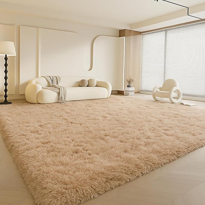 Large 9x12 Area Rug for Living Room, Soft Shag Rugs for Bedroom, Non-Slip Ultra Fluffy Rug,Modern Plush Carpet for Girls Boys Kids Room Dorm,Fuzzy Rug for Home Decor Aesthetic,Beige